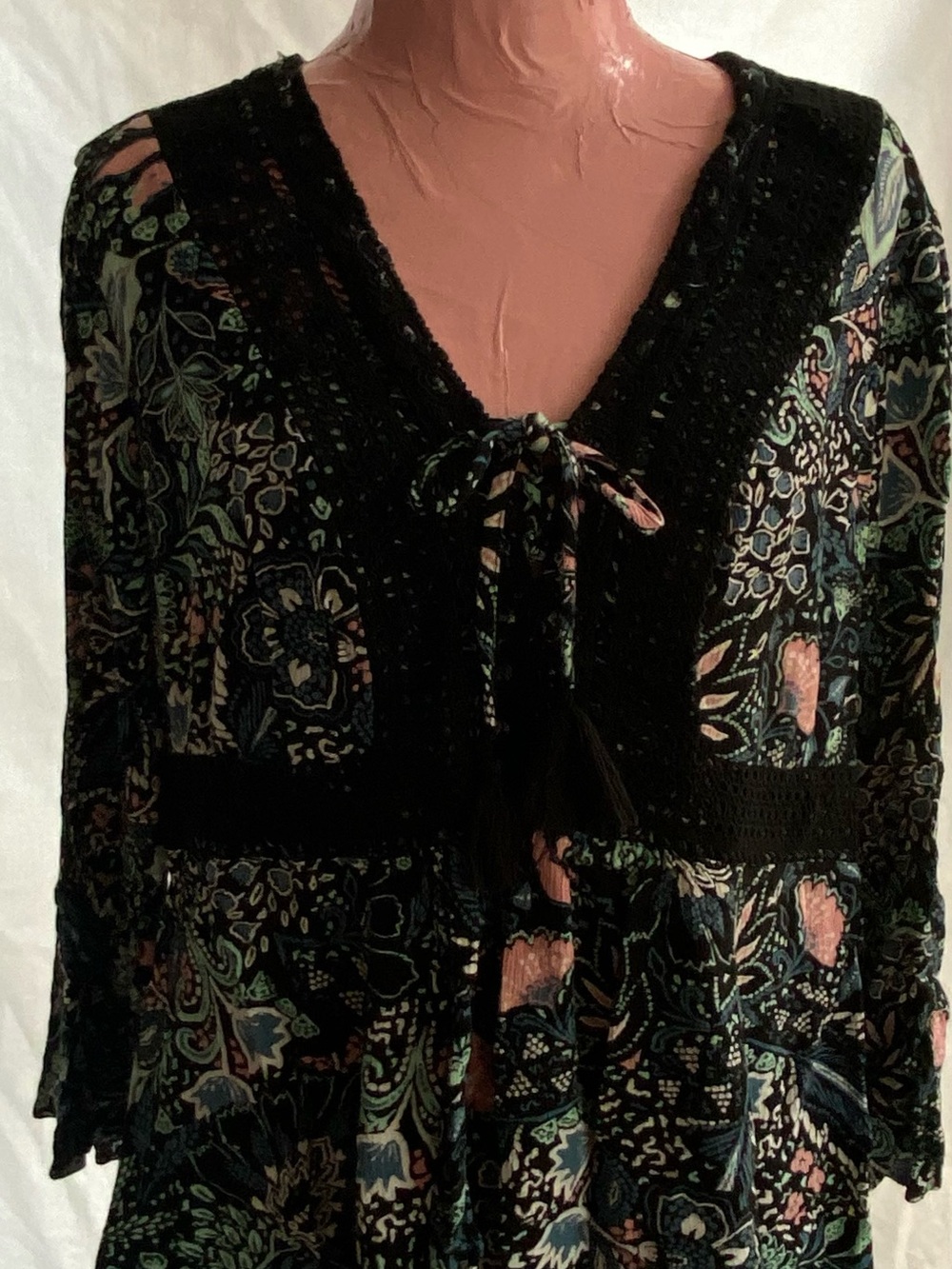 torrid Paisley V-Neck Tunic in Black with Pink & Light Blue Accents